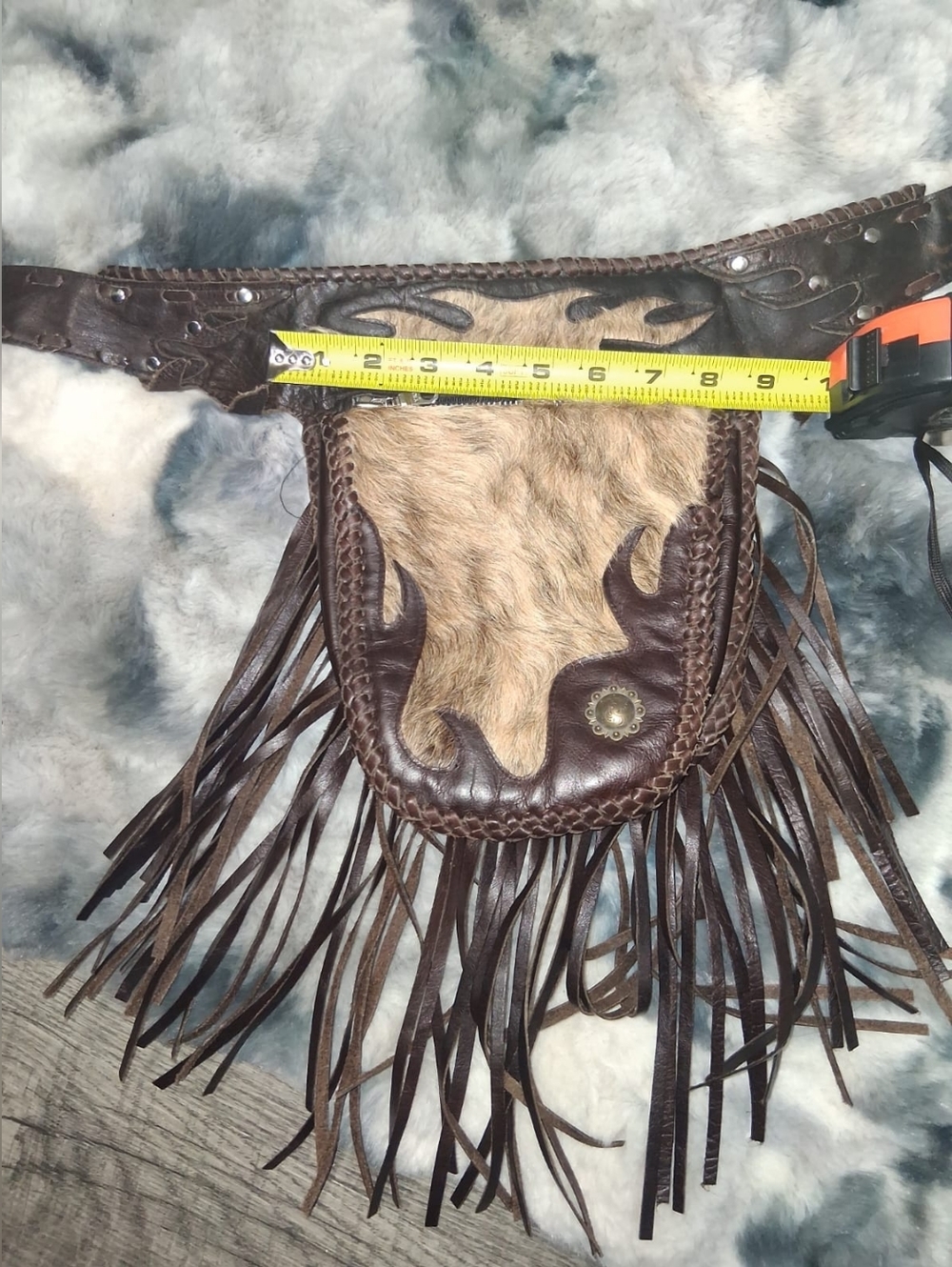 TRIBE America Brown Leather Fringe Hip Bag - Picture 7 of 9